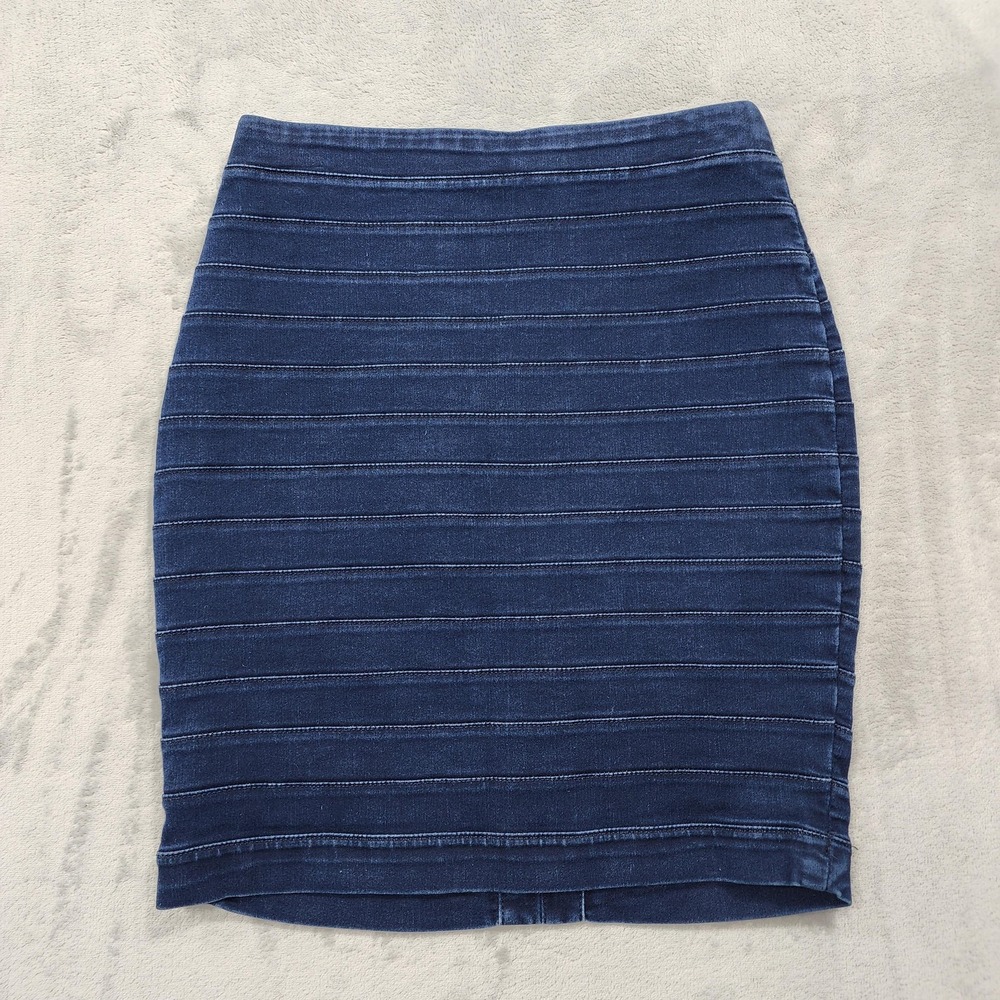 Express Skirt Women 2 Blue Denim Bandage High Waist Pencil Mini Back Zip Stretch
